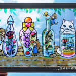 ガラス絵の具でステンドグラス風アート「ハーバリウムのガラスの瓶」