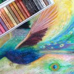 イラスト・絵画「クジャク」をクレパスで描きました。