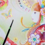 水彩絵の具の技法を使って「和装のエイミーのイラスト」を描きました。