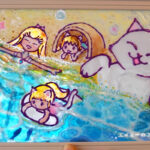 ダイソーのガラス絵の具でステンドグラス風アート「青い海辺」